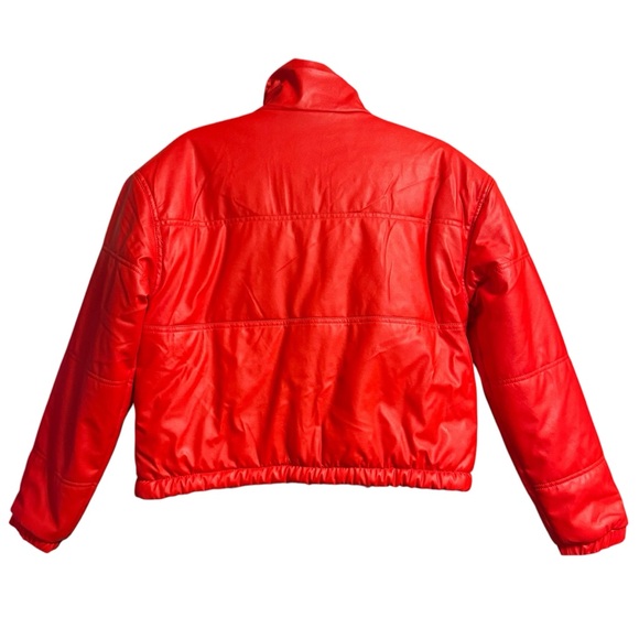 VILA Orange Red Faux Leather Puffer Jacket NWT Size M - Picture 3 of 4